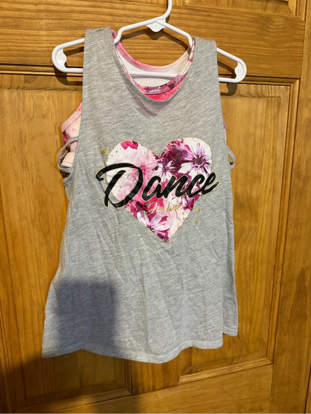 Justice Gray Tank Top with Pink Floral Heart & Gold Script